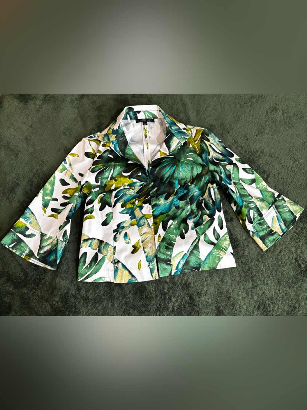LAFAYETTE 148 6 Printed Evening Jacket Tropical Foliage Banana Leaf Palm Tree